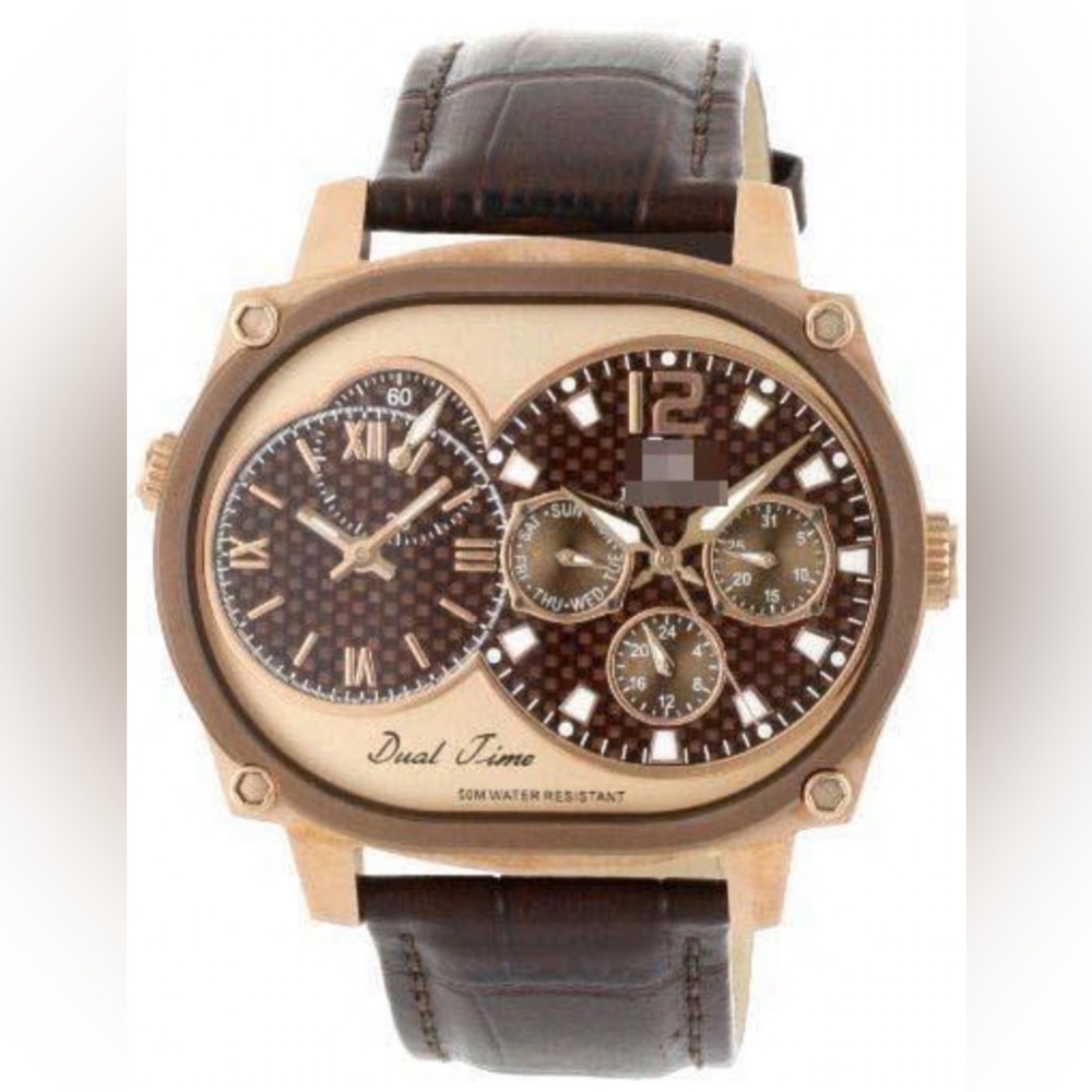 Joshua & Sons Mens Watch NAVIGATOR DUAL TIME ZONE Brown LEATHER JS-29-08 vintage